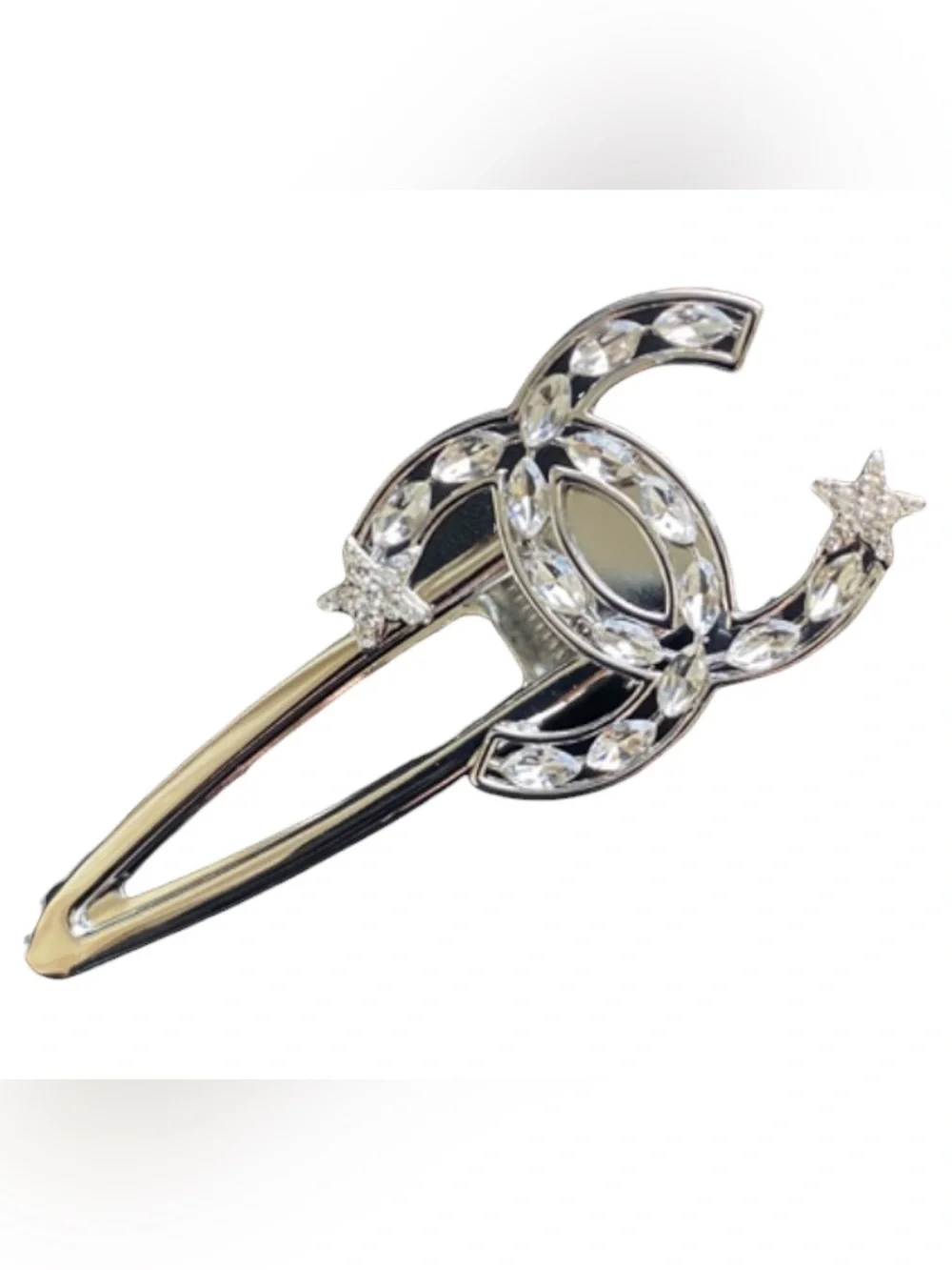 Double C Star ⭐️ Fall Hair Clip Barrette With Crystal Accents set in Silver Tone